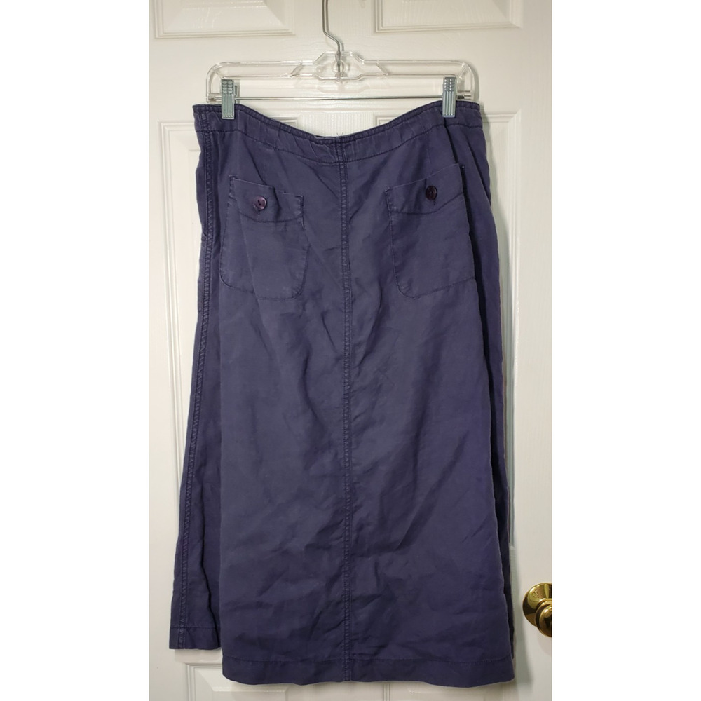 L.L. Bean Women’s Linen Skirt Size 12 Navy Blue Drawstring Pockets - Picture 10 of 12